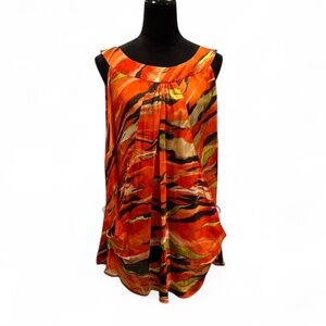 Nine West Orange Black and Gold Sleeveless Balloon Valance Blouse 20W